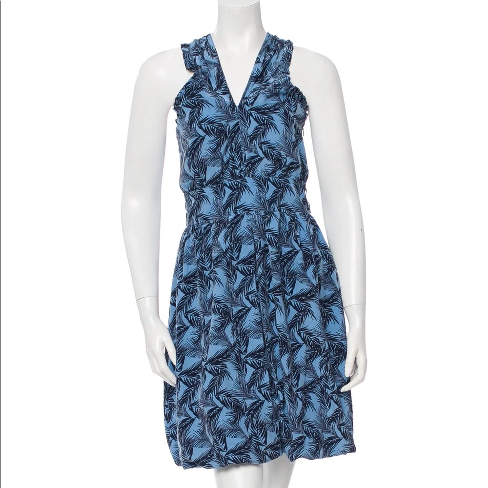 See By Chloe Blue Silk Cocktail Dress with Palm Print US4/IT40